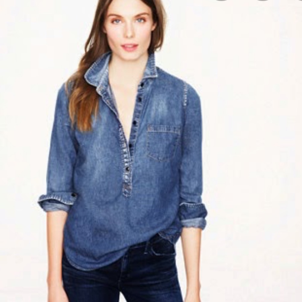 J. Crew Denim Chambray Popover Shirt in Blue